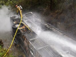 Un colectivo desbarrancó, cayó a un abismo, se prendió fuego y murieron 11 personas en Ecuador