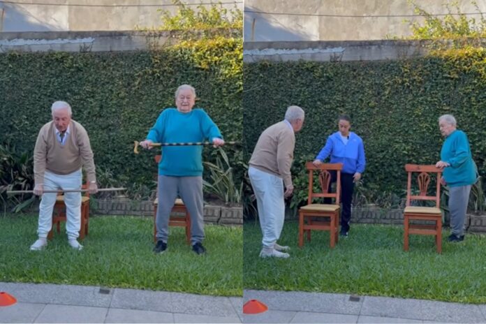 Mostró la rutina de entrenamiento que armó para sus abuelos y se volvió viral: “¿Estamos listos?”