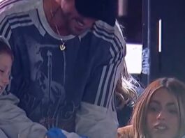 Rodrigo De Paul fue al Cilindro junto a Tini Stoessel y sus hijos para ver el partido entre Racing y Boca
